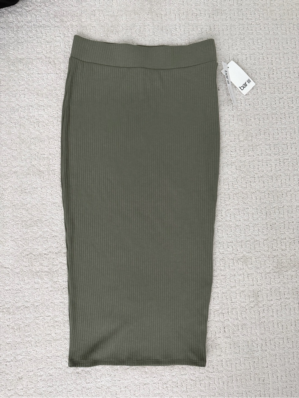 Bar III Olive Green Ribbed Midi Skirt